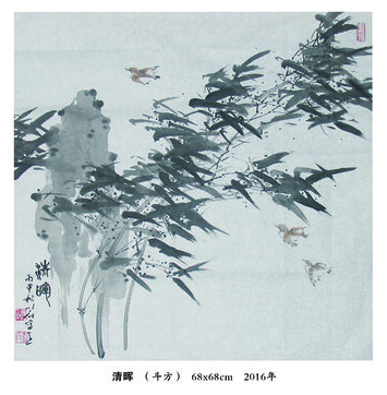 裴川石作品《清晖》 国画斗方  规格：68×68cm  2016年